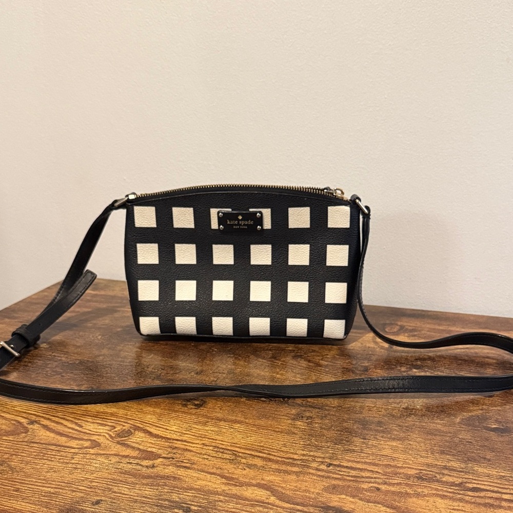 Kate Spade Black and White Grid Crossbody Bag